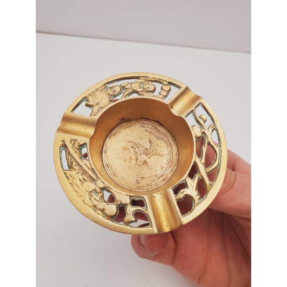 Vintage Solid Brass Ashtray Multi Floral Patterns 1970's Vintage Brass Ashtray - - Picture 5 of 10